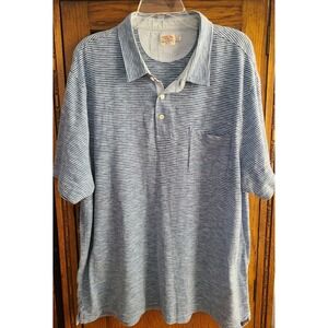 Faherty Brand Mens XXL Blue Striped Short Sleeve Organic Cotton Blend Polo Shirt